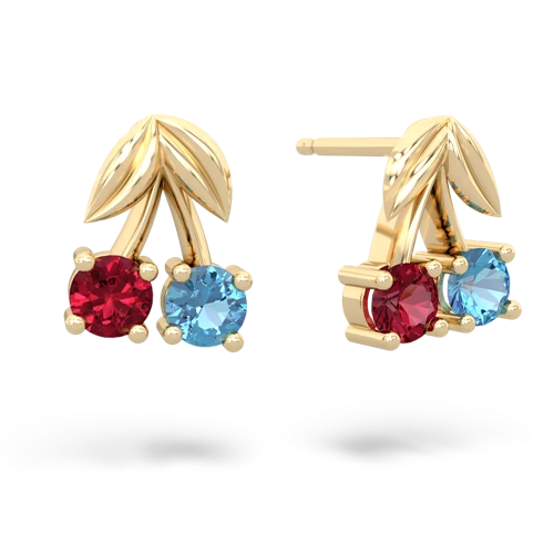 lab ruby-blue topaz cherries earrings