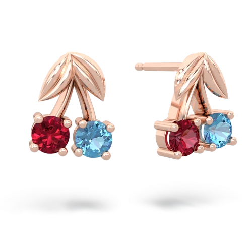 lab ruby-blue topaz cherries earrings