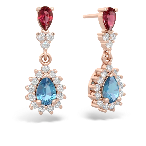 Lab Ruby Lab Created Ruby with Genuine Swiss Blue Topaz Halo Pear Dangle earrings Earrings