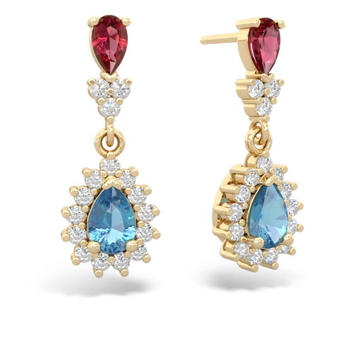 lab ruby-blue topaz dangle earrings