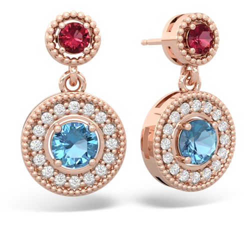 Lab Ruby Lab Created Ruby with Genuine Swiss Blue Topaz Halo Dangle earrings Earrings