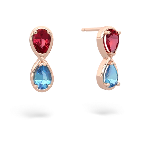 lab ruby-blue topaz infinity earrings
