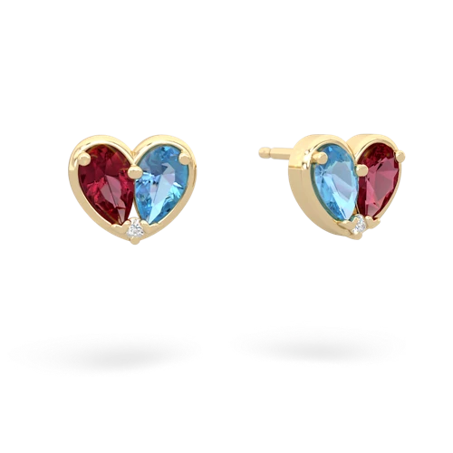 lab ruby-blue topaz one heart earrings