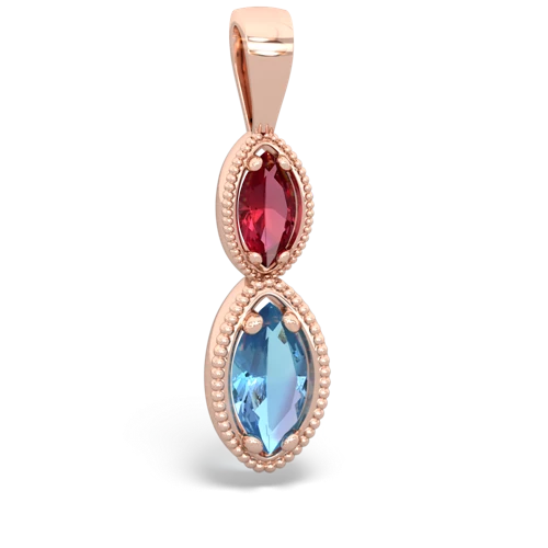 Lab Ruby Lab Created Ruby with Genuine Swiss Blue Topaz Antique-style Halo pendant Pendant