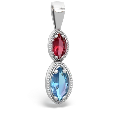 Lab Ruby Lab Created Ruby with Genuine Swiss Blue Topaz Antique-style Halo pendant Pendant