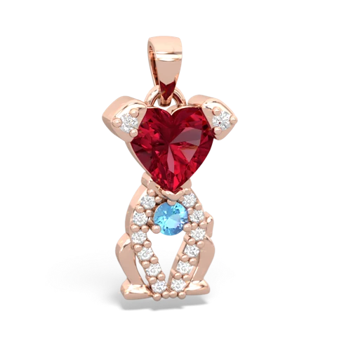 Lab Ruby Lab Created Ruby with Genuine Swiss Blue Topaz Puppy Love pendant Pendant