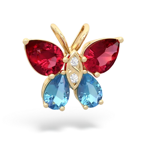 lab ruby-blue topaz butterfly pendant