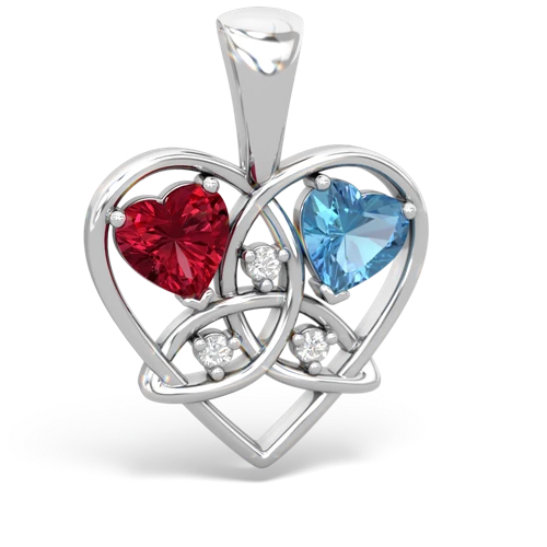 Lab Ruby Lab Created Ruby with Genuine Swiss Blue Topaz Celtic Trinity Heart pendant Pendant