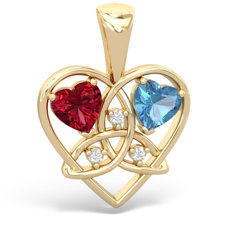 lab ruby-blue topaz celtic heart pendant