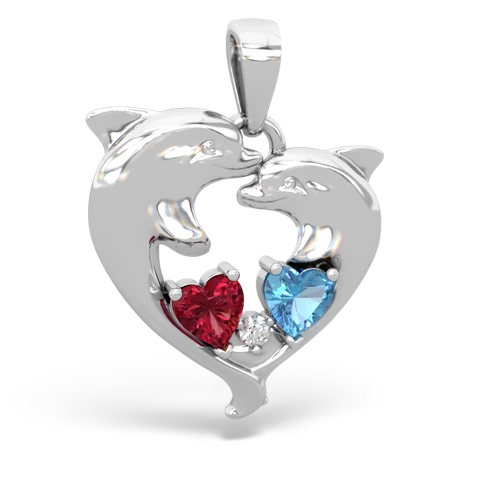 Lab Ruby Lab Created Ruby with Genuine Swiss Blue Topaz Dolphin Heart pendant Pendant