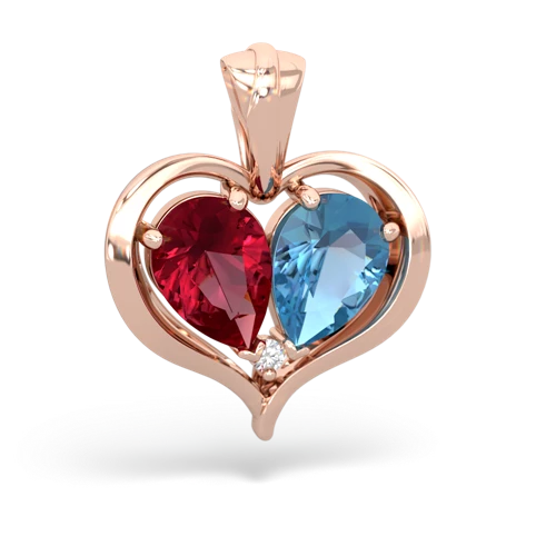 lab ruby-blue topaz half heart whole pendant