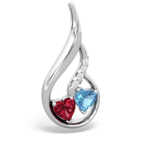 Lab Ruby Lab Created Ruby with Genuine Swiss Blue Topaz Keepsake Curves pendant Pendant