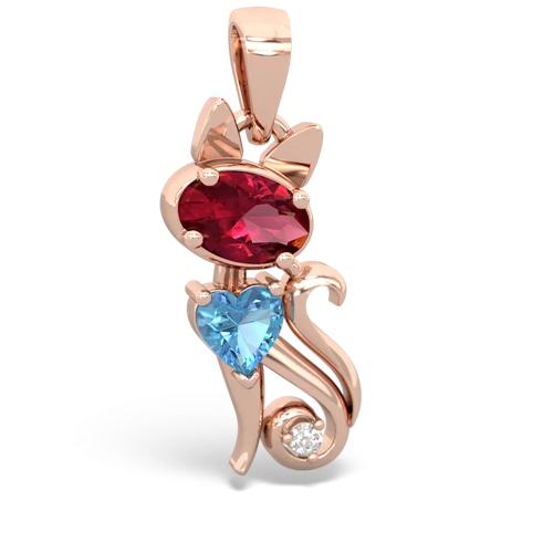 Lab Ruby Lab Created Ruby with Genuine Swiss Blue Topaz Kitten pendant Pendant