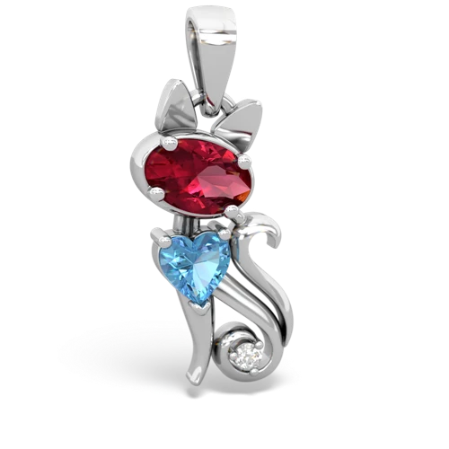 Lab Ruby Lab Created Ruby with Genuine Swiss Blue Topaz Kitten pendant Pendant