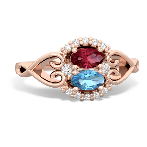 Lab Ruby Lab Created Ruby with Genuine Swiss Blue Topaz Love Nest ring Ring