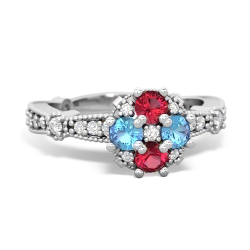 Lab Ruby Lab Created Ruby with Genuine Swiss Blue Topaz Milgrain Antique Style ring Ring
