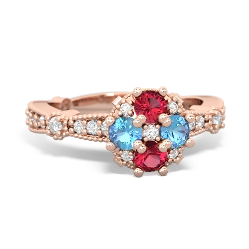 lab ruby-blue topaz art deco engagement ring