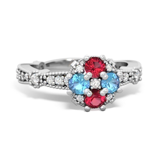 lab ruby-blue topaz art deco engagement ring