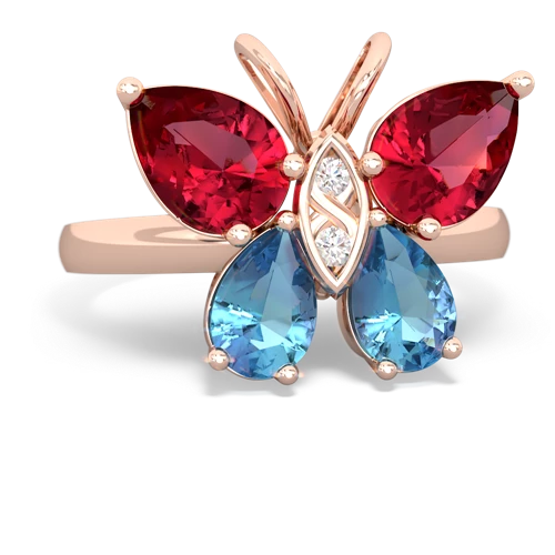 lab ruby-blue topaz butterfly ring