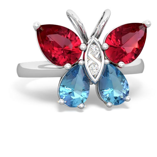 lab ruby-blue topaz butterfly ring