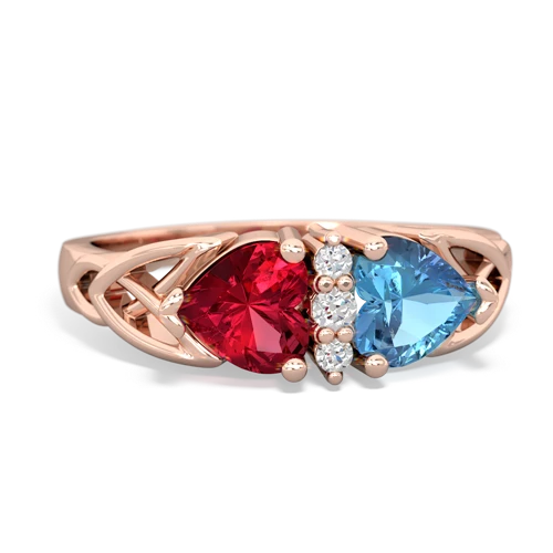Lab Ruby Lab Created Ruby with Genuine Swiss Blue Topaz Celtic Trinity Knot ring Ring
