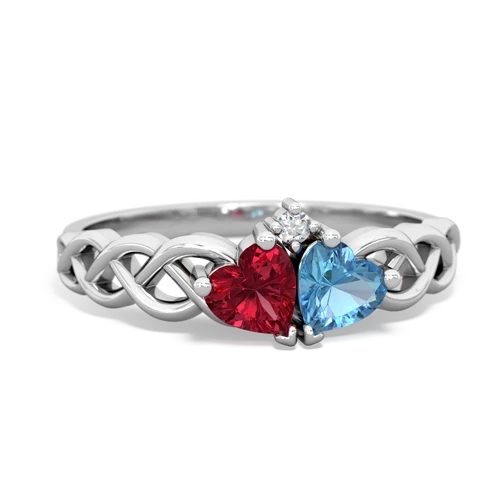 Lab Ruby Lab Created Ruby with Genuine Swiss Blue Topaz Heart to Heart Braid ring Ring