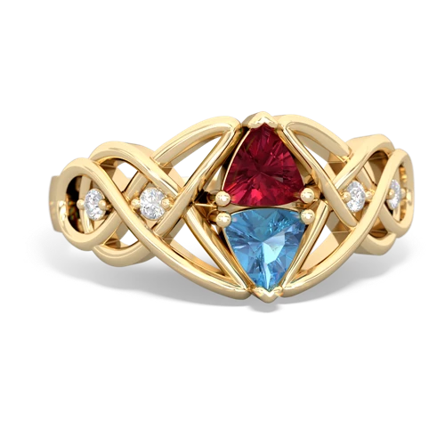 lab ruby-blue topaz celtic knot ring