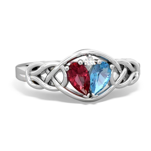 Lab Ruby Lab Created Ruby with Genuine Swiss Blue Topaz Celtic Love Knot ring Ring