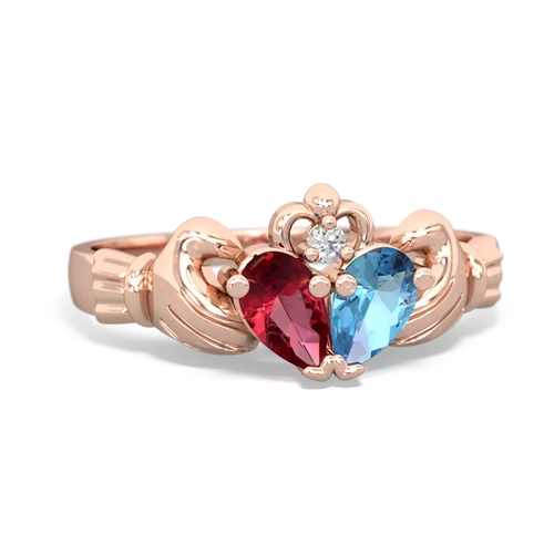 Lab Ruby Lab Created Ruby with Genuine Swiss Blue Topaz Claddagh ring Ring