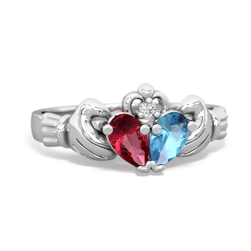Lab Ruby Lab Created Ruby with Genuine Swiss Blue Topaz Claddagh ring Ring