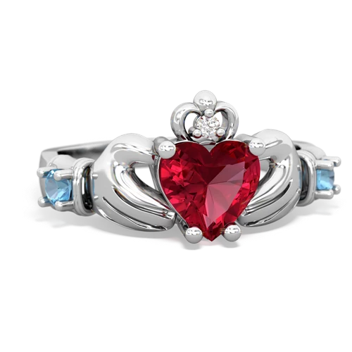 Lab Ruby Lab Created Ruby with Genuine Swiss Blue Topaz and  Claddagh ring Ring
