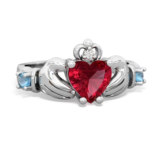 lab ruby-blue topaz claddagh ring