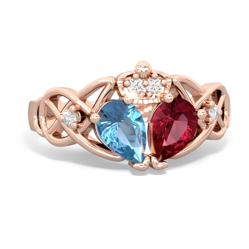 Lab Ruby Lab Created Ruby with Genuine Swiss Blue Topaz Two Stone Claddagh ring Ring