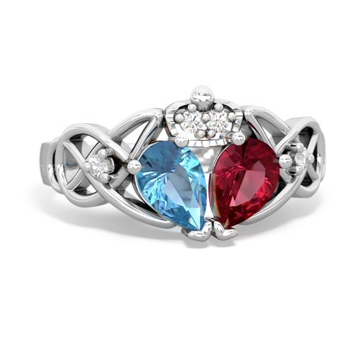 Lab Ruby Lab Created Ruby with Genuine Swiss Blue Topaz Two Stone Claddagh ring Ring