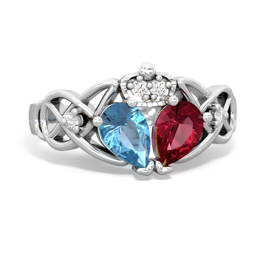 lab ruby-blue topaz claddagh ring