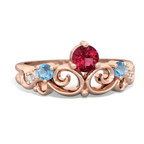 Lab Ruby Lab Created Ruby with Genuine Swiss Blue Topaz and Genuine Aquamarine Crown Keepsake ring Ring