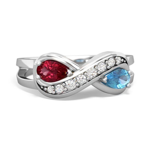 lab ruby-blue topaz diamond infinity ring