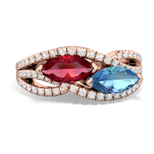 lab ruby-blue topaz double heart ring