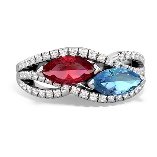 Lab Ruby Lab Created Ruby with Genuine Swiss Blue Topaz Diamond Rivers ring Ring