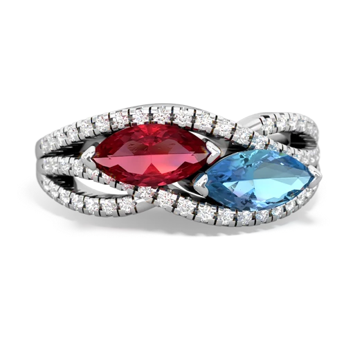 lab ruby-blue topaz double heart ring