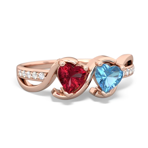 Lab Ruby Lab Created Ruby with Genuine Swiss Blue Topaz Side by Side ring Ring