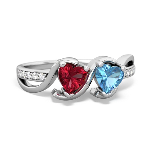 Lab Ruby Lab Created Ruby with Genuine Swiss Blue Topaz Side by Side ring Ring