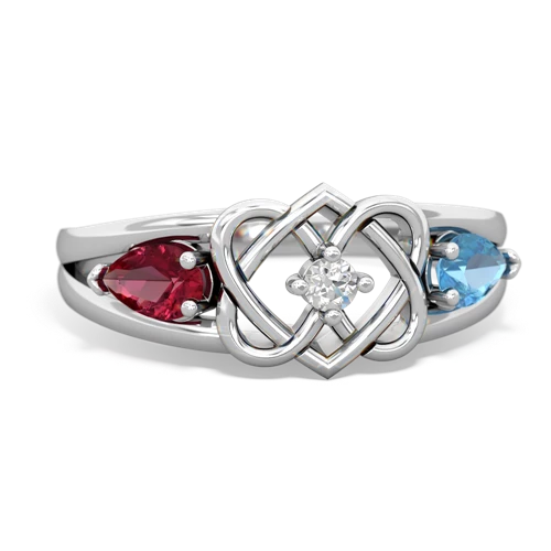 Lab Ruby Lab Created Ruby with Genuine Swiss Blue Topaz Hearts Intertwined ring Ring