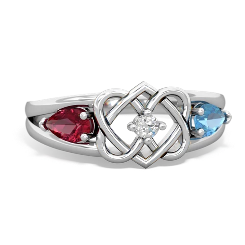 lab ruby-blue topaz double heart ring