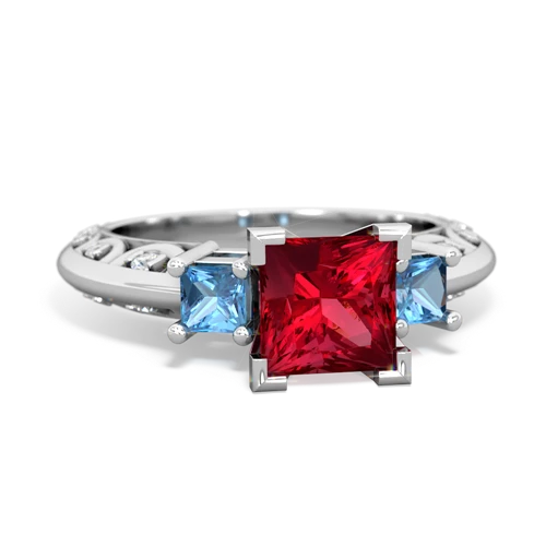 Lab Ruby Lab Created Ruby with Genuine Swiss Blue Topaz and Genuine Garnet Art Deco ring Ring