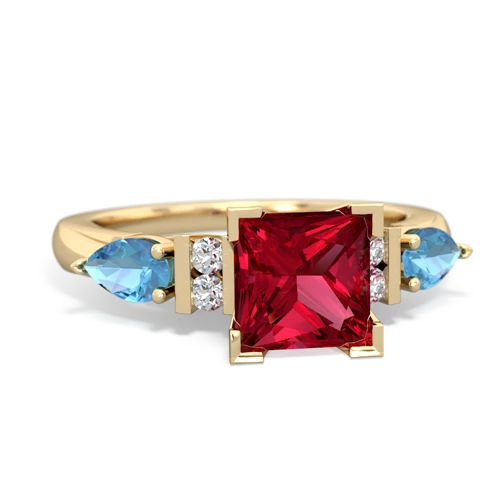 Lab Ruby Lab Created Ruby with Genuine Swiss Blue Topaz and Genuine Opal Engagement ring Ring