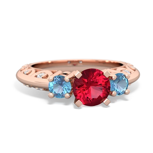 Lab Ruby Lab Created Ruby with Genuine Swiss Blue Topaz Art Deco ring Ring
