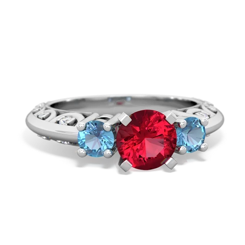 Lab Ruby Lab Created Ruby with Genuine Swiss Blue Topaz Art Deco ring Ring