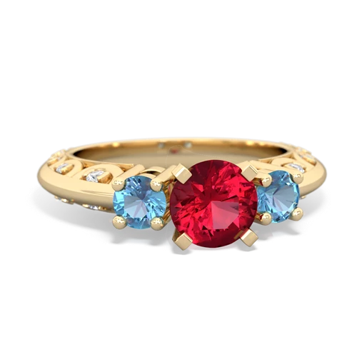 lab ruby-blue topaz engagement ring