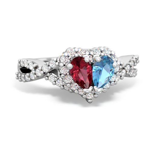 lab ruby-blue topaz engagement ring